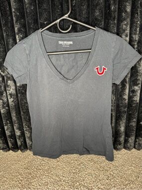 True Religion Women's Black V-Neck Logo Tee